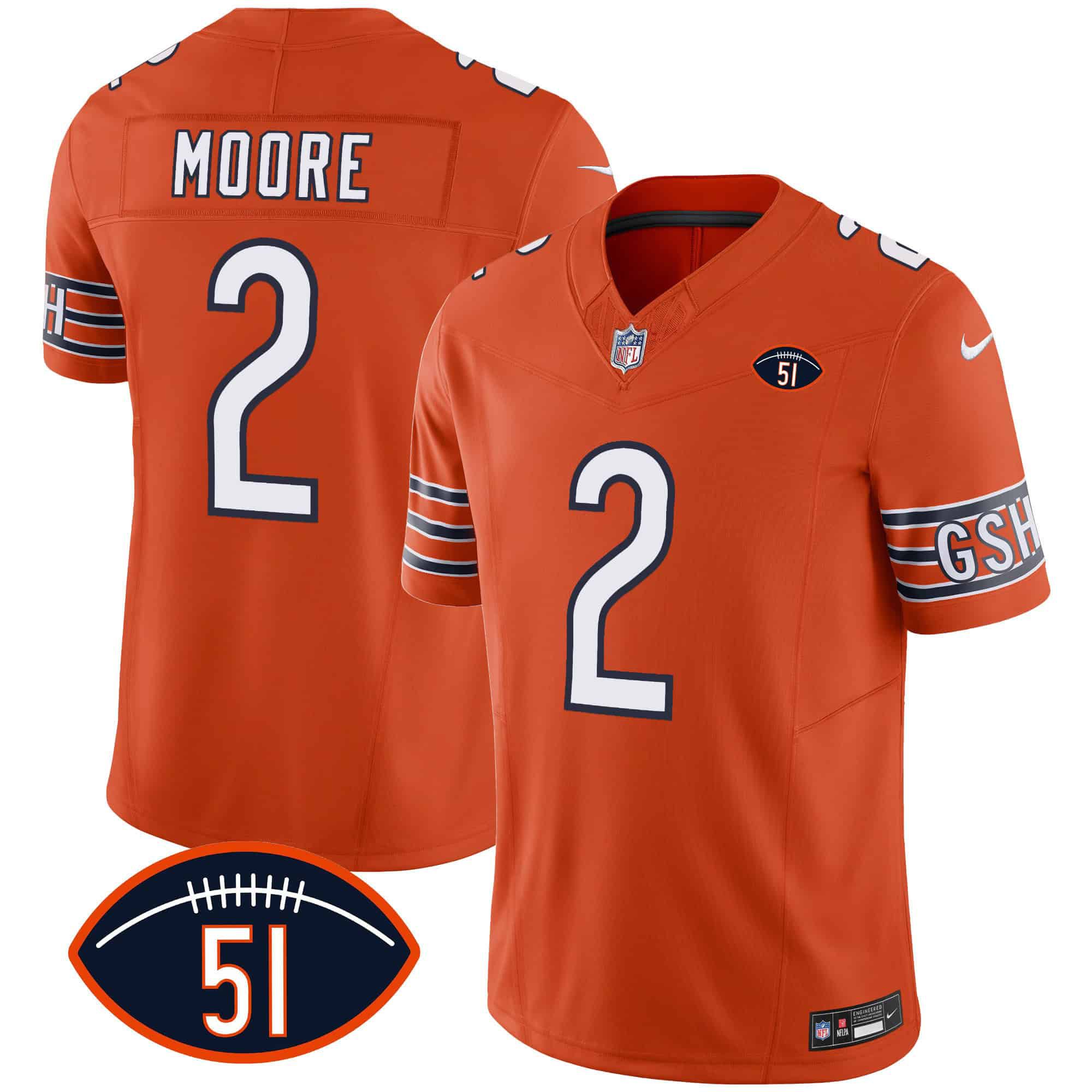 Men Chicago Bears #2 Moore Orange 2024 Nike Patch GSH Vapor NFL Jersey->indianapolis colts->NFL Jersey
